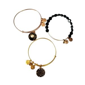 Lot of 3 Alex and Ani Gold and Black Charm Bracelets